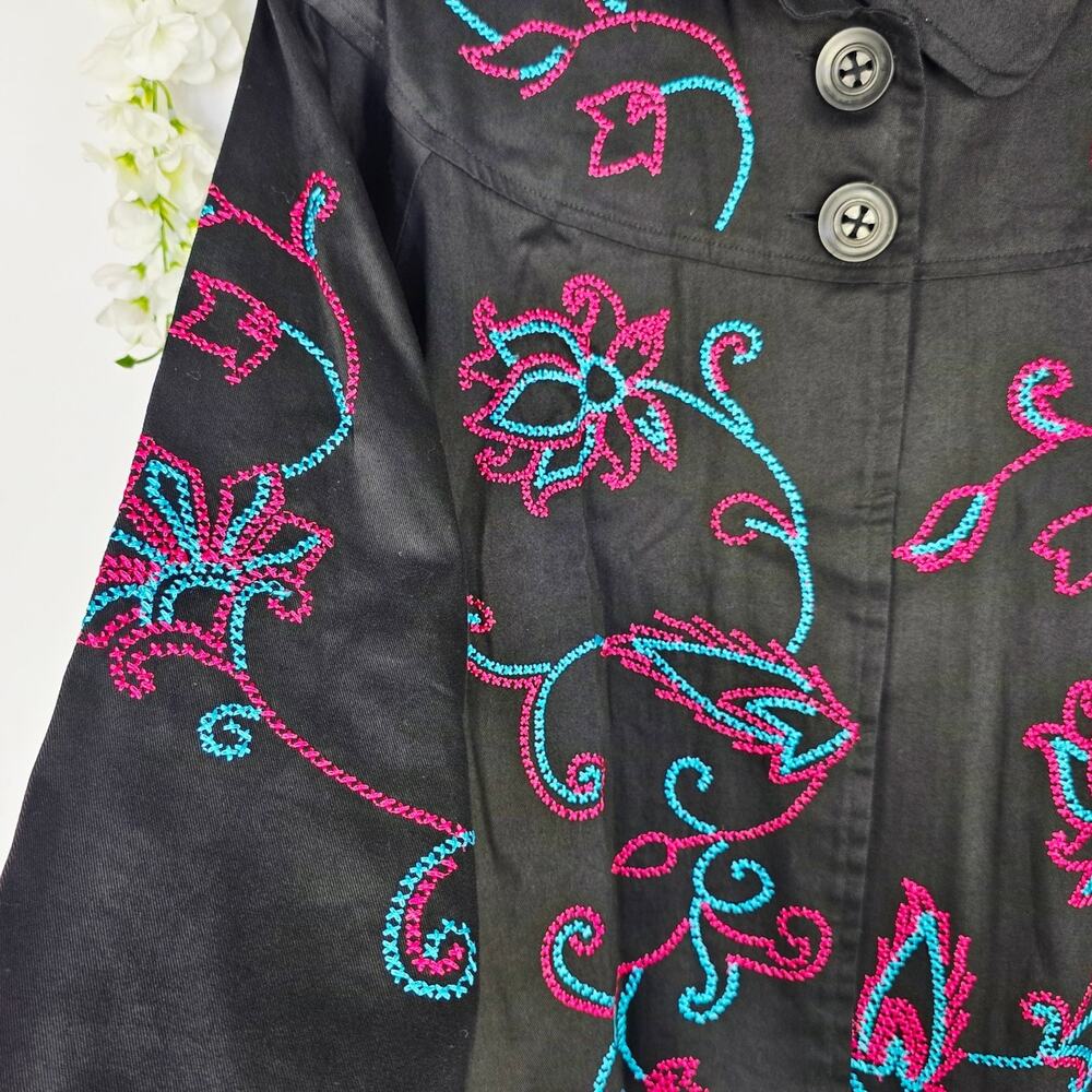 Choices Jacket Large Black Pink Floral Embroidered Rodeo Boho Cowgirl Western - Picture 5 of 15